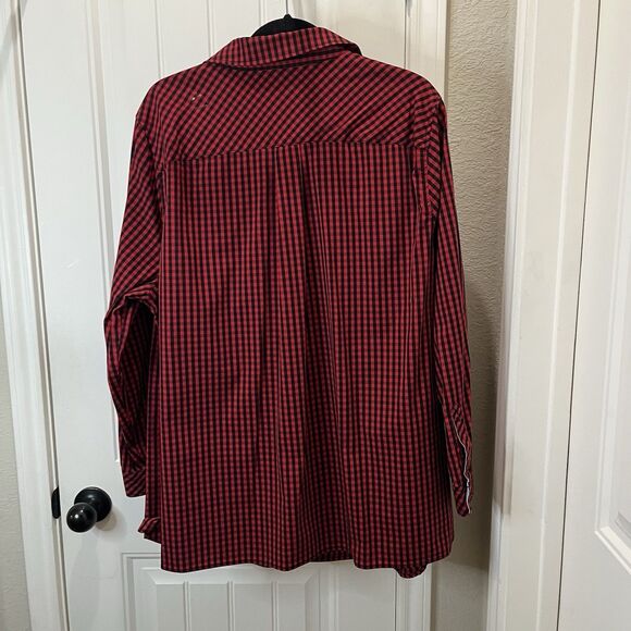 Susan Graver Red Black Plaid Checkered Button Up Long Sleeve Shirt Womens 22W - Picture 6 of 10